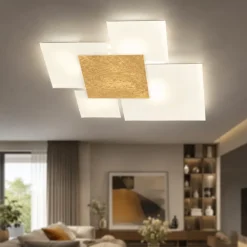Toplight upgrade plafoniera vetro bianco foglia oro rettangolare