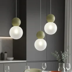 Top light cottage lampadario verde da cucina luci decentrate sfere vetro bianco