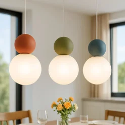 Top light cottage lampadario da cucina 3 luci multicolor sfere vetro bianco