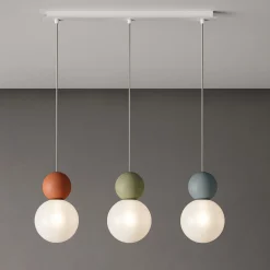 Top light cottage lampadario da cucina 3 luci multicolor sfere vetro bianco