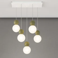 Top light cottage verde lampadario per tavolo cucina 5 luci sfere vetro bianco