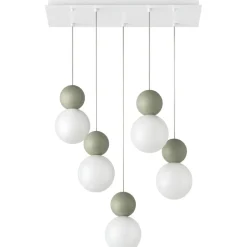 Top light cottage verde lampadario per tavolo cucina 5 luci sfere vetro bianco