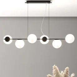 Top light holly lampadario nero per soggiorno 6 sfere vetro bianco