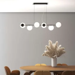 Top light holly lampadario nero per soggiorno 6 sfere vetro bianco