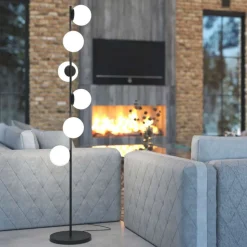 Top light holly piantana nera moderna 6 sfere vetro