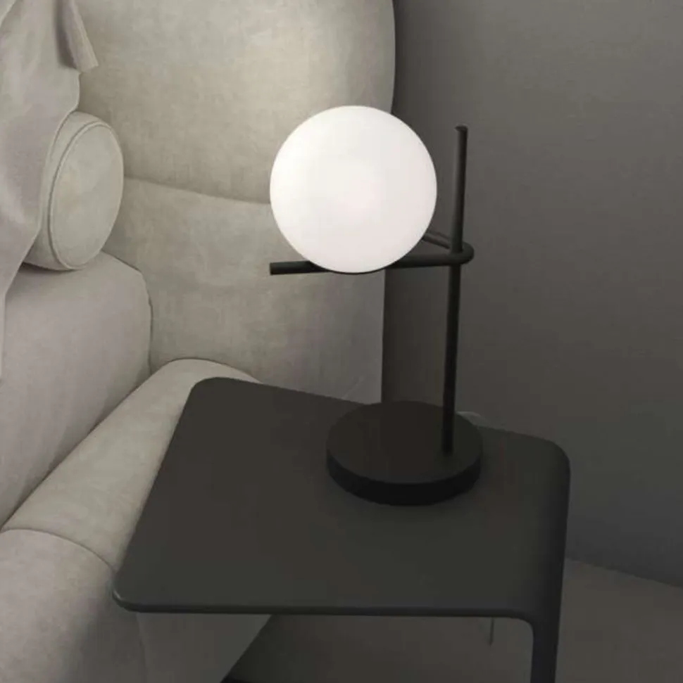 Top light lampada da tavolo holly nera sfera vetro bianco