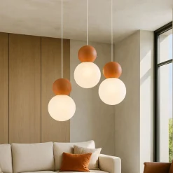 Top light lampadario cottage 3 luci decentrate sfere terra rossa