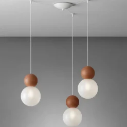Top light lampadario cottage 3 luci decentrate sfere terra rossa