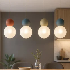 Top light lampadario da cucina cottage 4 luci multicolor sfere vetro bianco