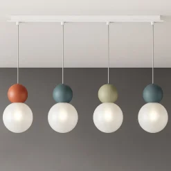 Top light lampadario da cucina cottage 4 luci multicolor sfere vetro bianco