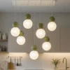 Top light lampadario da cucina cottage 7 luci verdi sfere vetro bianco