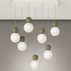 Top light lampadario da cucina cottage 7 luci verdi sfere vetro bianco