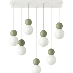 Top light lampadario da cucina cottage 7 luci verdi sfere vetro bianco