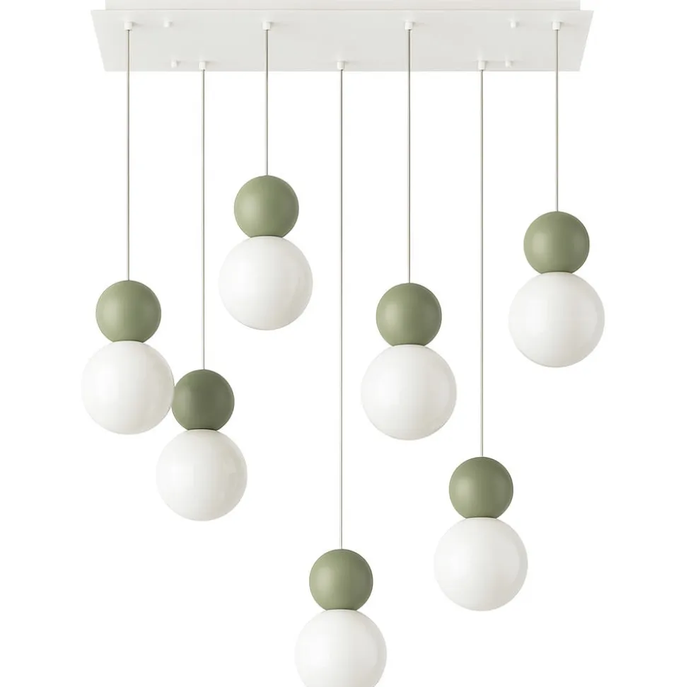 Top light lampadario da cucina cottage 7 luci verdi sfere vetro bianco