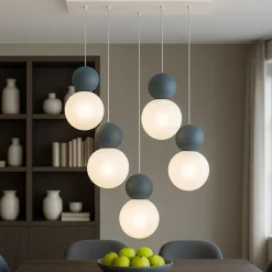 Top light lampadario moderno a 5 luci per tavolo da pranzo sfere blu