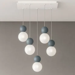 Top light lampadario moderno a 5 luci per tavolo da pranzo sfere blu