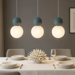 Top light lampadario moderno a tre luci cottage blu sfere vetro bianco per soggiorno
