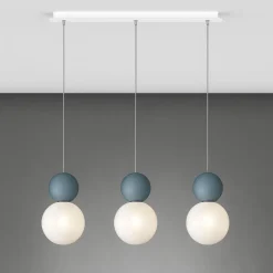 Top light lampadario moderno a tre luci cottage blu sfere vetro bianco per soggiorno