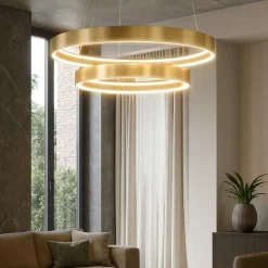 Top light malika lampadario da cucina oro champagne doppio anello led 70w cct