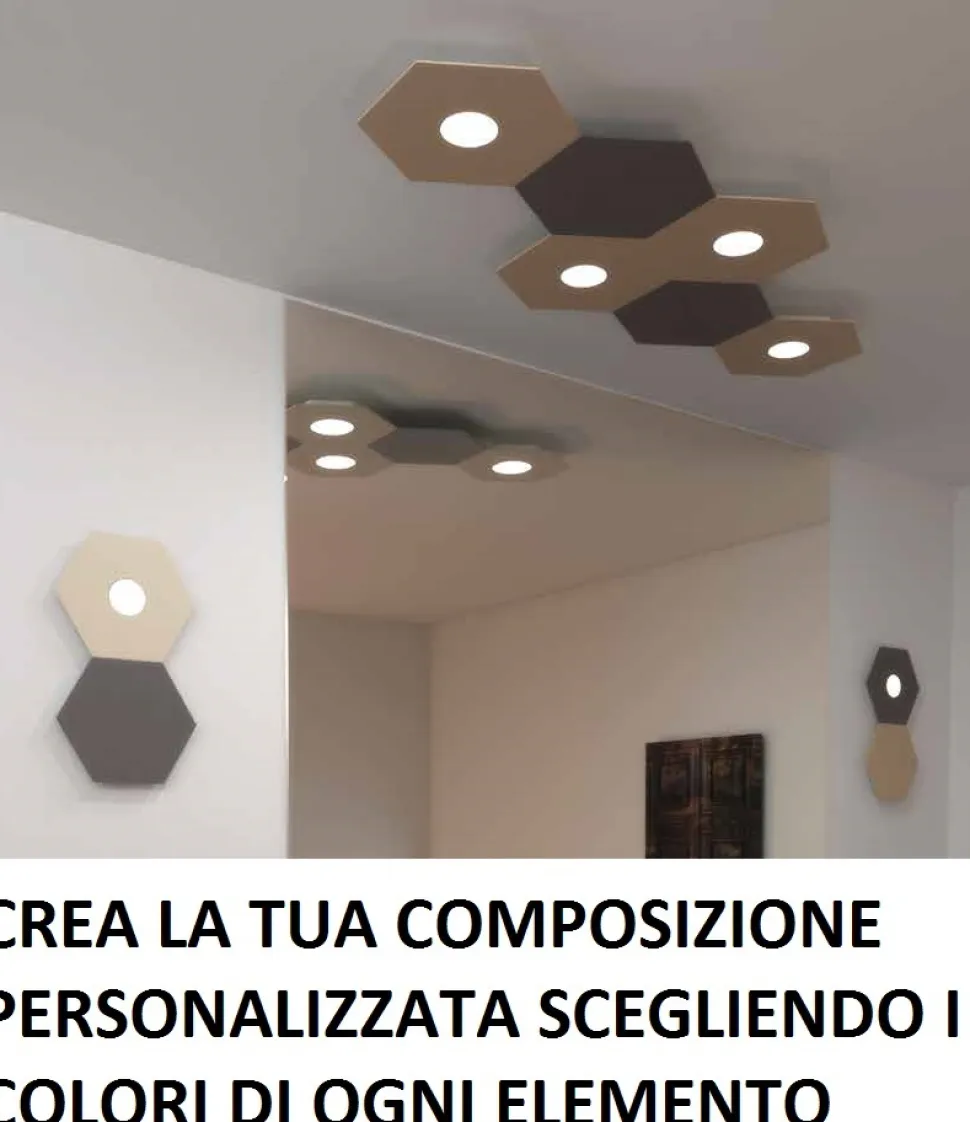 Toplight placca esagonale metallo foglia oro per plafoniera hexagon