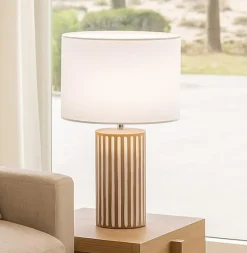 Tribale perenz lampada da tavolo marrone paralume tessuto bianco
