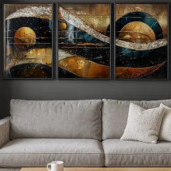 Trittico di quadri moderni in resina decorata 150x70 per soggiorno