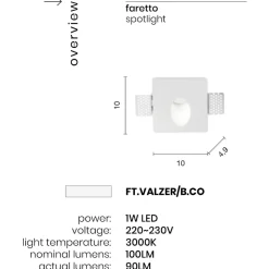 Valzer segnapasso di gesso ovale da incasso led 1w 3000k 220-230v ondaluce
