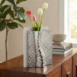 Vaso design moderno bianco argento ophis h30cm bongelli preziosi