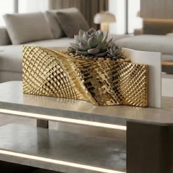 Vaso orizzontale ophis soprammobile moderno bianco oro bongelli preziosi