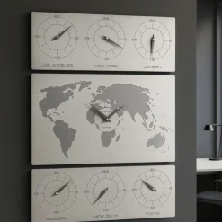 V-cosmo orologio da parete planisfero fusi orari legno bianco