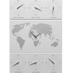 V-cosmo orologio da parete planisfero fusi orari legno bianco