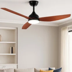 Ventilatore da soffitto con telecomando nero pale legno noce con lcue 20mq