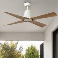 Ventilatore da soffitto esterno ip44 bianco e legno acero smart app
