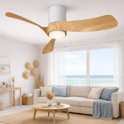 Ventilatore da soffitto led cct 13mq inverter bianco e legno con telecomando
