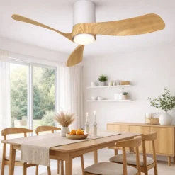 Ventilatore da soffitto moderno led cct 13mq bianco e legno motore inverter
