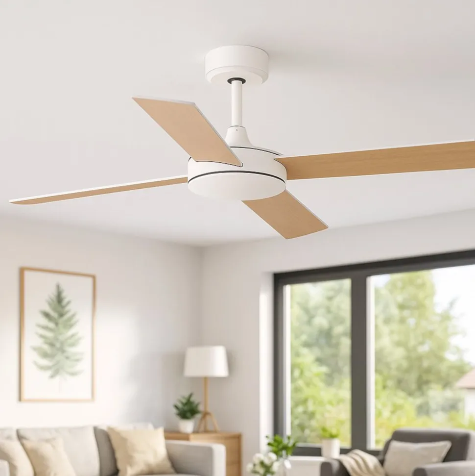 Ventilatore da soffitto pale smart app tuya bicolore bianco legno 28mq