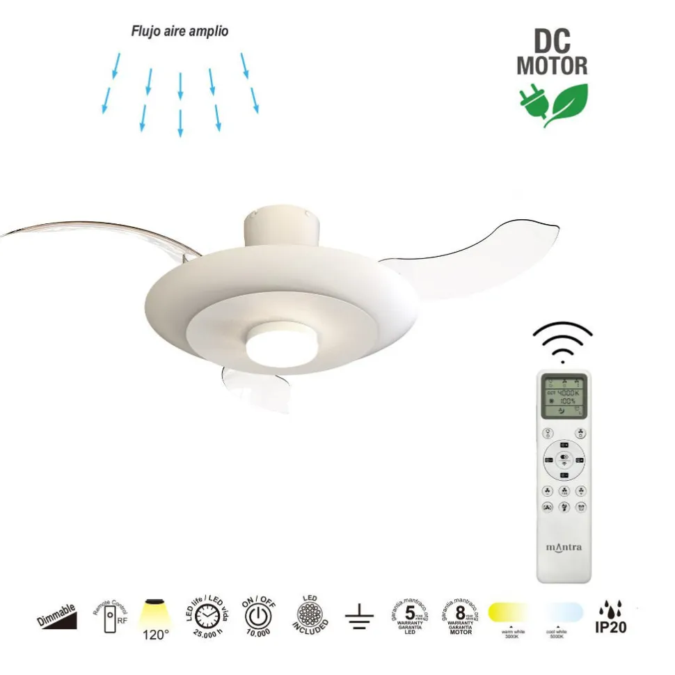 Ventilatore da soffitto pale retrattili bianco led cct ambienti 13-20mq