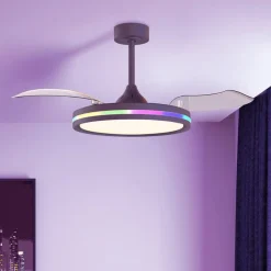 Ventilatore da soffitto pale retrattili nero moderno led cct rgb stanza 13mq