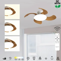Ventilatore da soffitto pale retrattili legno led cct 13mq con telecomando