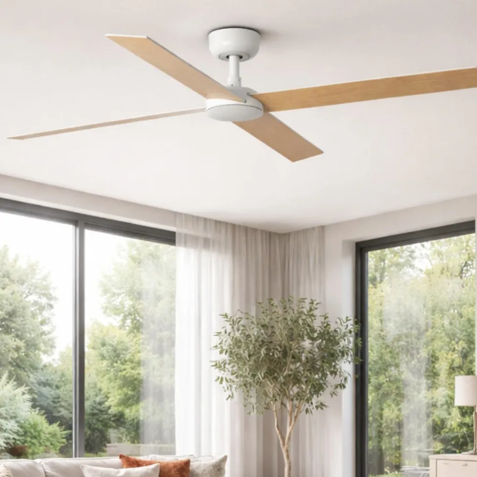 Ventilatore da soffitto pale intercambiabili bianco frassino telecomando 28mq