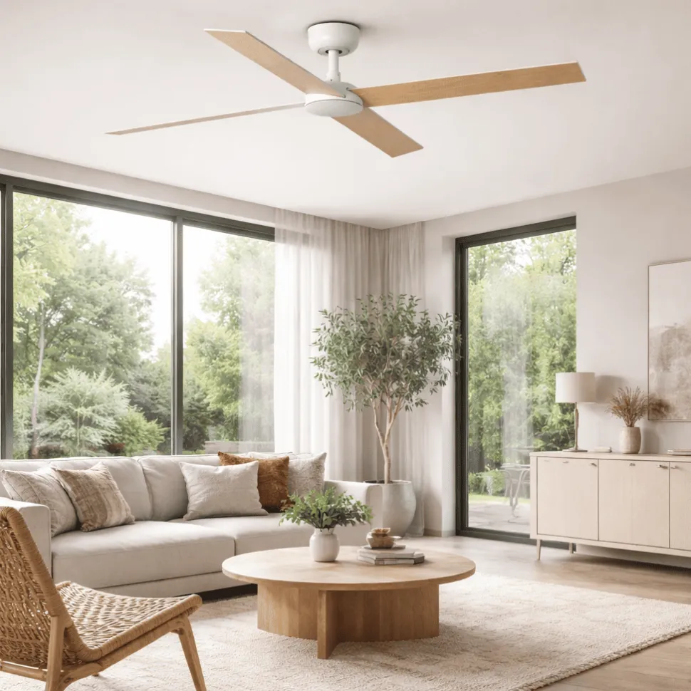 Ventilatore da soffitto pale intercambiabili bianco frassino telecomando 28mq