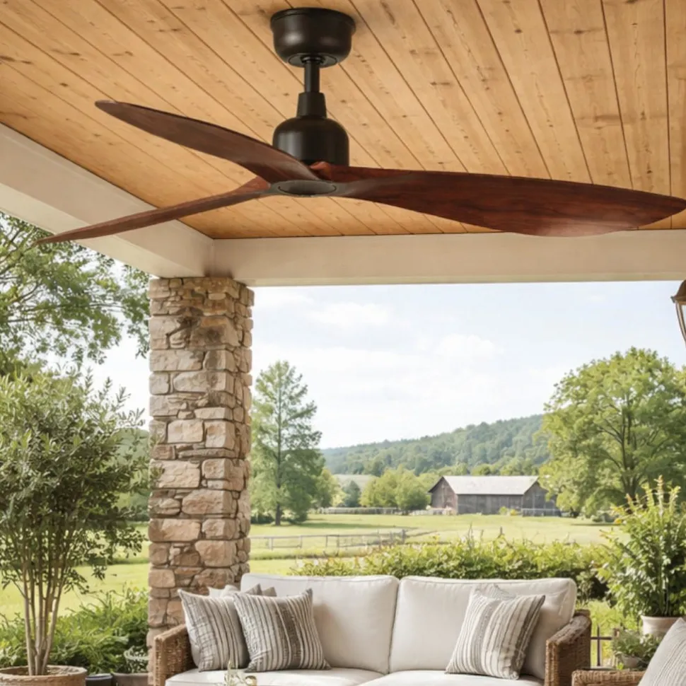 Ventilatore da soffitto per balcone ip44 legno scuro motore silenzioso
