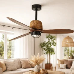 Ventilatore da soffitto rustico pale noce con led 3000k 13-17mq