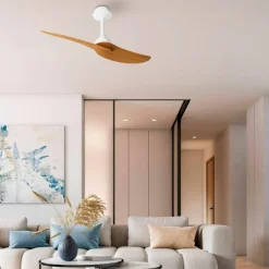 Ventilatore moderno da soffitto bianco e legno ambienti 20mq con telecomando