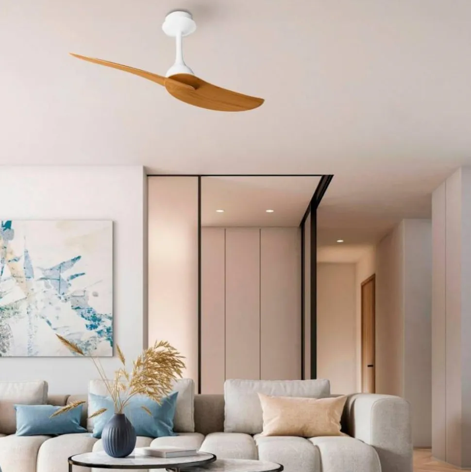 Ventilatore moderno da soffitto bianco e legno ambienti 20mq con telecomando