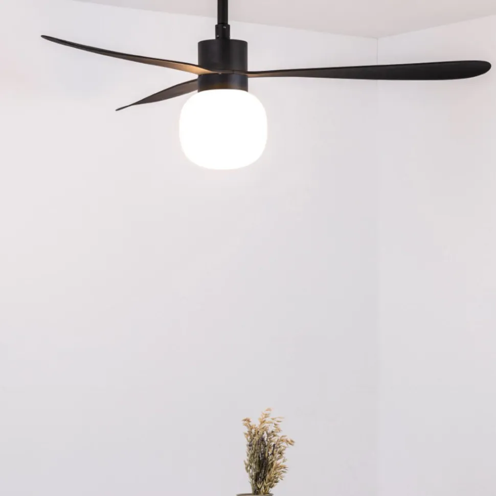 Ventilatore nero da soffitto motore dc led 2700k app tuya smart 28mq