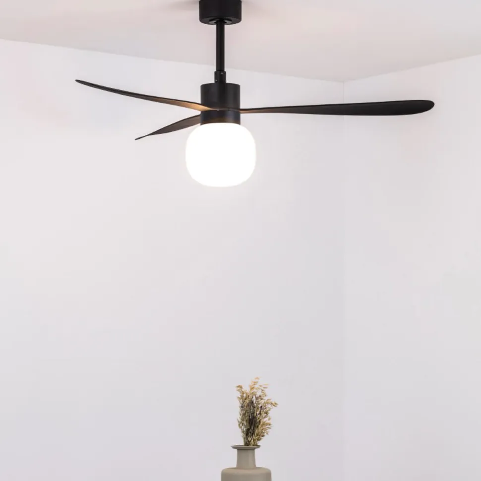 Ventilatore nero da soffitto motore dc led 2700k app tuya smart 28mq