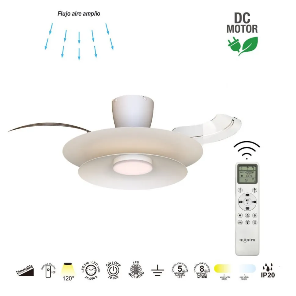 Ventilatore pale a scomparsa bianco luce led cct max 20mq con telecomando