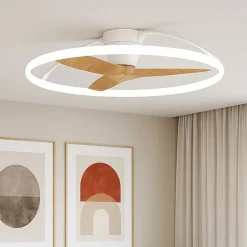 Ventilatore plafoniera con luce silenzioso bianco pale di legno con telecomando