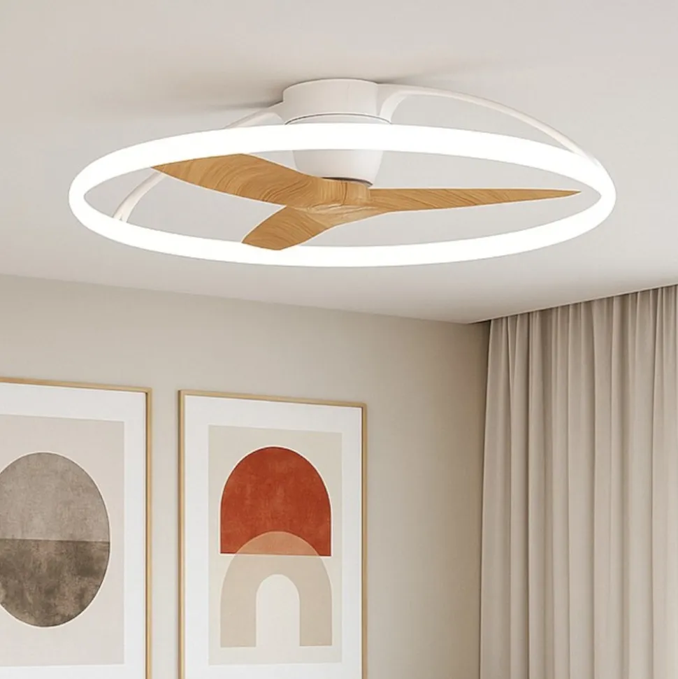 Ventilatore plafoniera con luce silenzioso bianco pale di legno con telecomando